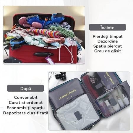 Set 6 organizatoare pentru calatorie VarioShop®, diferite dimensiuni, manere pentru transport, plaibile, versatile, fermoare durabile, tesatura/plasa, Gri [4]
