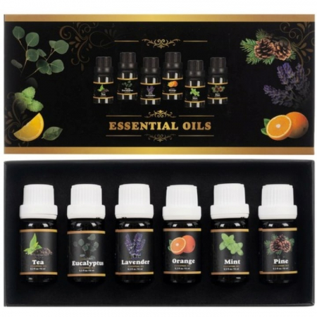Set 6 uleiuri esentiale VarioShop®, aromaterapie, eucalipt, lavanda, portocala, menta, arbore de ceai, pin, potrivit pentru umidificatoare, difuzoare, filtre de aspirator, odorizante auto, 10 ml