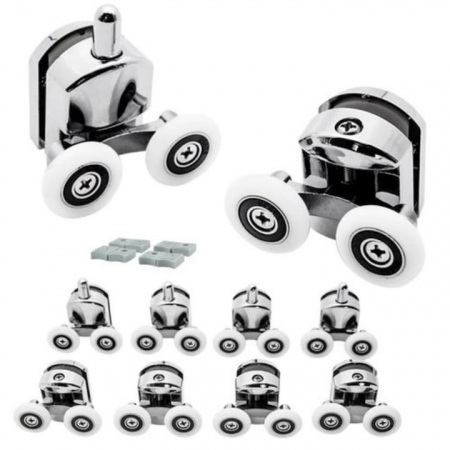 Cadite, usi si paravane dus - Set 8 roti duble pentru cabina de dus VarioShop®, universale, rulmenti tip easy move, opritori inclusi, diametru 23 mm, Alb