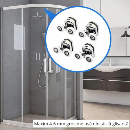 Set 8 roti duble pentru cabina de dus VarioShop®, universale, rulmenti tip easy move, opritori inclusi, diametru 23 mm, Alb [3]