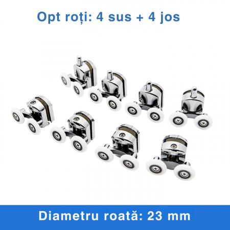 Set 8 roti duble pentru cabina de dus VarioShop®, universale, rulmenti tip easy move, opritori inclusi, diametru 23 mm, Alb [7]