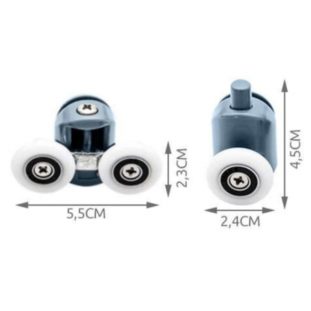 Set 8 roti duble pentru cabina de dus VarioShop®, universale, rulmenti tip easy move, opritori inclusi, diametru 24 mm, Gri [10]
