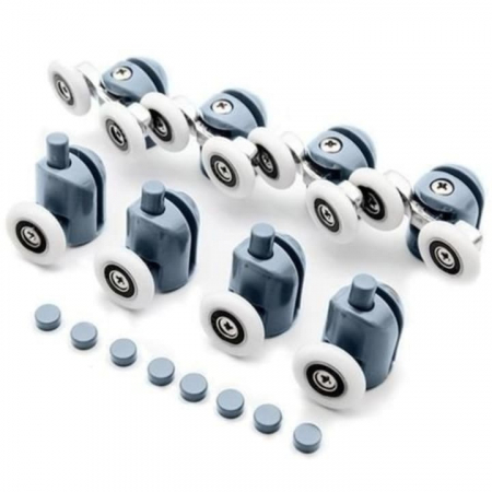 Igiena si ingrijire - Set 8 roti duble pentru cabina de dus VarioShop®, universale, rulmenti tip easy move, opritori inclusi, diametru 24 mm, Gri