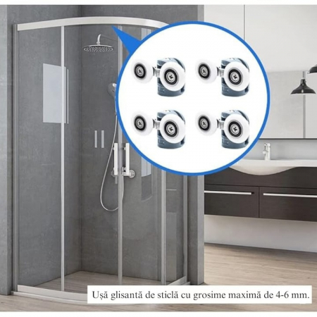Set 8 roti duble pentru cabina de dus VarioShop®, universale, rulmenti tip easy move, opritori inclusi, diametru 24 mm, Gri [5]