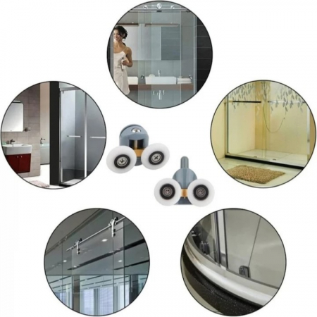Set 8 roti duble pentru cabina de dus VarioShop®, universale, rulmenti tip easy move, opritori inclusi, diametru 24 mm, Gri [6]