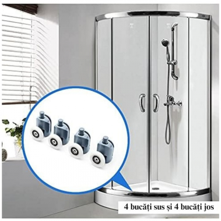 Set 8 roti duble pentru cabina de dus VarioShop®, universale, rulmenti tip easy move, opritori inclusi, diametru 24 mm, Gri [4]