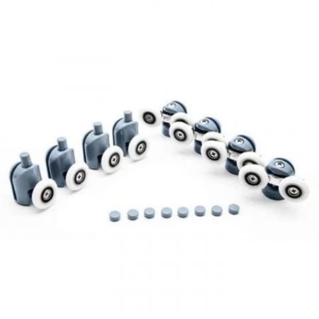 Set 8 roti duble pentru cabina de dus VarioShop®, universale, rulmenti tip easy move, opritori inclusi, diametru 24 mm, Gri [8]