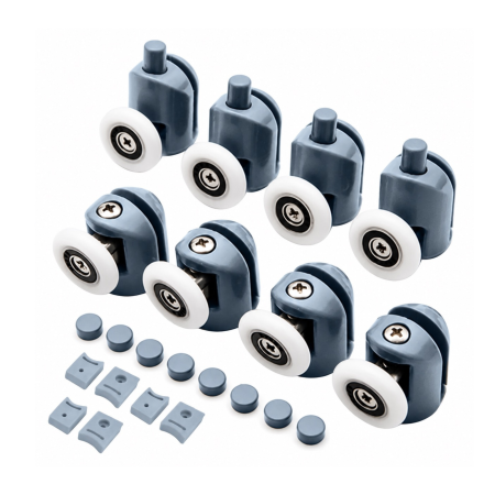 Sanitare si accesorii - Set 8 roti pentru cabina de dus VarioShop®, 4 superioare reglabile si 4 inferioare detasabile, cu rulmenti, pentru sticla de 4–6 mm, capace si opritoare incluse