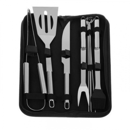 Ustensile gratar - Set 9 Ustensile pentru Gratar VarioShop®, Otel Inoxidabil de Calitate Superioara, Geanta De Transport, Argintiu
