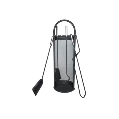 Set accesorii semineu 5 in 1 VarioShop®, otel durabil, design modern, stand compact cu baza colectoare, Negru
