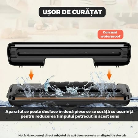 Set aparat de sigilat si vidat VarioShop®, cu 1 rola de vidat, usor de utilizat, potrivit pentru carne, legume, fructe, 220V, 90W, 28 x 300 cm, Negru/Transparent [2]