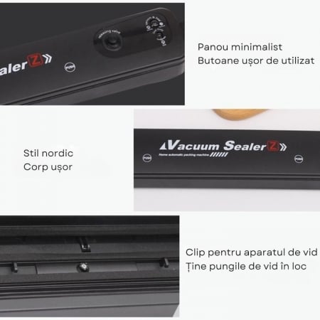 Set aparat de sigilat si vidat VarioShop®, cu 1 rola de vidat, usor de utilizat, potrivit pentru carne, legume, fructe, 220V, 90W, 28 x 300 cm, Negru/Transparent [7]