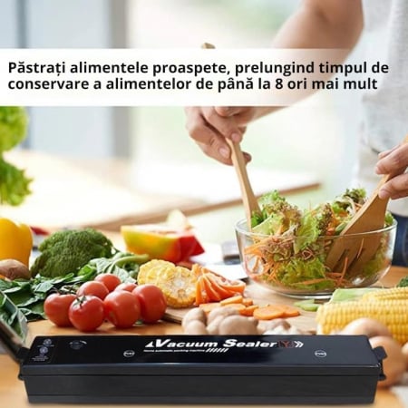 Set aparat de sigilat si vidat VarioShop®, cu 1 rola de vidat, usor de utilizat, potrivit pentru carne, legume, fructe, 220V, 90W, 28 x 300 cm, Negru/Transparent [5]
