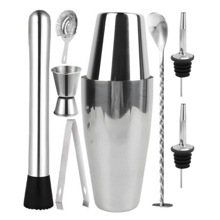 Articole pentru bauturi si cafele - Set barman VarioShop® 8 piese, pentru cocktailuri, bauturi alcoolice si nealcoolice, shaker, lingura, strecuratoare, dozatoare, cleste si pahar