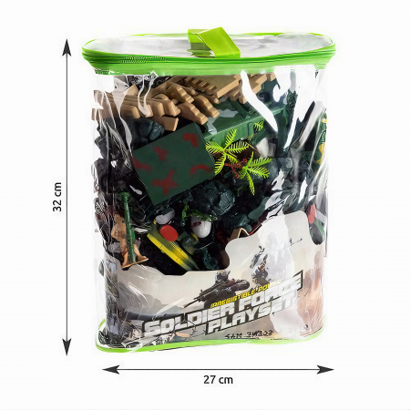 Set baza militara VarioShop®, 300 piese din plastic, geanta de depozitare cu fermoar inclusa, soldati, arme, tancuri, avion, tunuri, cladiri, sarma, copaci si multe alte accesorii, Dimensiuni 27 x 12 [18]