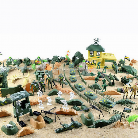Set baza militara VarioShop®, 300 piese din plastic, geanta de depozitare cu fermoar inclusa, soldati, arme, tancuri, avion, tunuri, cladiri, sarma, copaci si multe alte accesorii, Dimensiuni 27 x 12 [7]