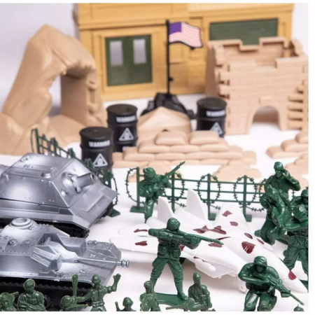 Set baza militara VarioShop®, 300 piese din plastic, geanta de depozitare cu fermoar inclusa, soldati, arme, tancuri, avion, tunuri, cladiri, sarma, copaci si multe alte accesorii, Dimensiuni 27 x 12 [1]
