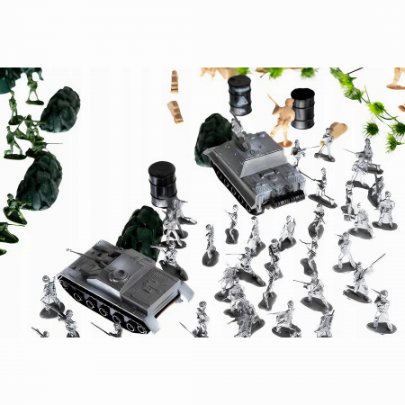 Set baza militara VarioShop®, 300 piese din plastic, geanta de depozitare cu fermoar inclusa, soldati, arme, tancuri, avion, tunuri, cladiri, sarma, copaci si multe alte accesorii, Dimensiuni 27 x 12 [13]