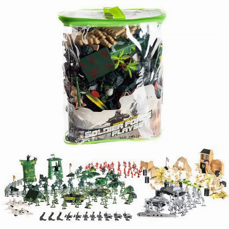 Set baza militara VarioShop®, 300 piese din plastic, geanta de depozitare cu fermoar inclusa, soldati, arme, tancuri, avion, tunuri, cladiri, sarma, copaci si multe alte accesorii, Dimensiuni 27 x 12 [17]