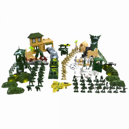 Set baza militara VarioShop®, 300 piese din plastic, geanta de depozitare cu fermoar inclusa, soldati, arme, tancuri, avion, tunuri, cladiri, sarma, copaci si multe alte accesorii, Dimensiuni 27 x 12 [11]