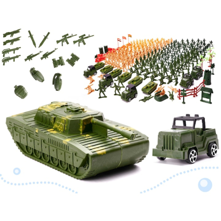 Jucarii interactive - Set baza militara VarioShop®, 307 piese din plastic, geanta de depozitare cu fermoar inclusa, soldati, arme, tancuri, avion, tunuri, copaci si multe alte accesorii, dimensiune 25 x 13 x 19 cm