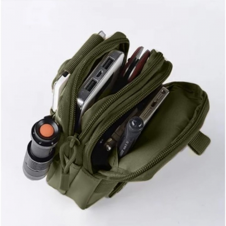 Set borseta si centura militara pentru barbati VarioShop®, 2 compartimente, buzunar pentru telefon, rezistenta la apa, 13 x 5 x 17 cm, Verde [12]