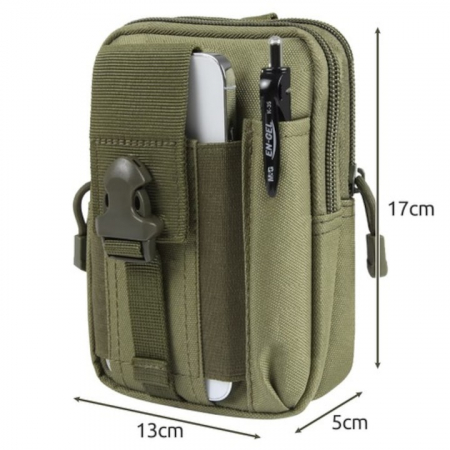 Set borseta si centura militara pentru barbati VarioShop®, 2 compartimente, buzunar pentru telefon, rezistenta la apa, 13 x 5 x 17 cm, Verde [13]