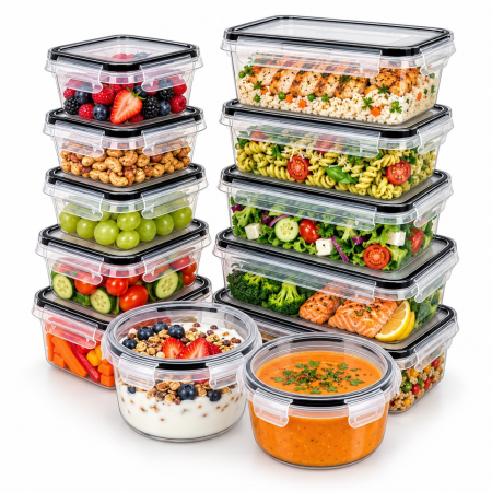 Curatenie, Organizare si Depozitare - Set caserole alimente VarioShop®, pentru depozitare mancare, 12 bucati, 5 dimensiuni, 0,35-1L, frigider, congelator si microunde