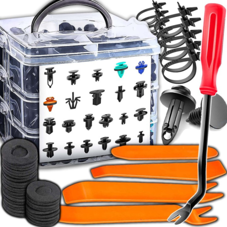 Reparatii si echipamente auto - Set Cleme Auto Tapițerie 680 Piese și Accesorii Demontare 45 Piese, 23 Dimensiuni, cu Organizator, Varioshop, Clipsuri Fixare Panouri Uși, Bare și Interior Auto