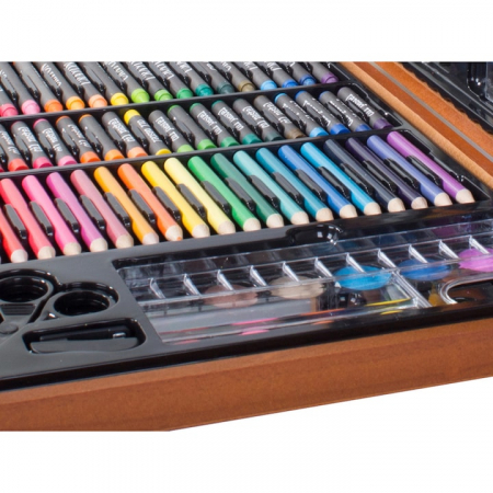 Set Complet pentru Desenat si Pictat pentru Copii VarioShop®, 150 de Elemente, Trusa Depozitare din Lemn, Multicolor [9]