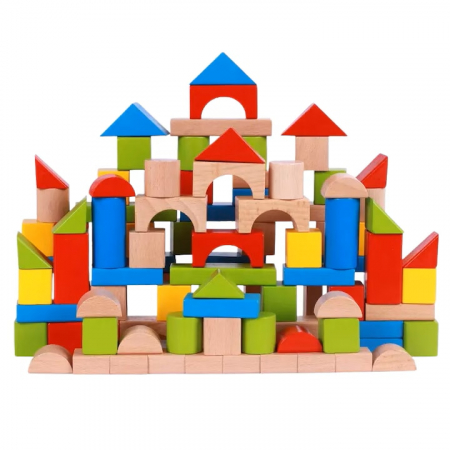 Set Constructie 100 Cuburi De Lemn VarioShop®, Jucarie Educativa Pentru Copii, Cutie Depozitare, Non-Toxic, Multicolor [10]