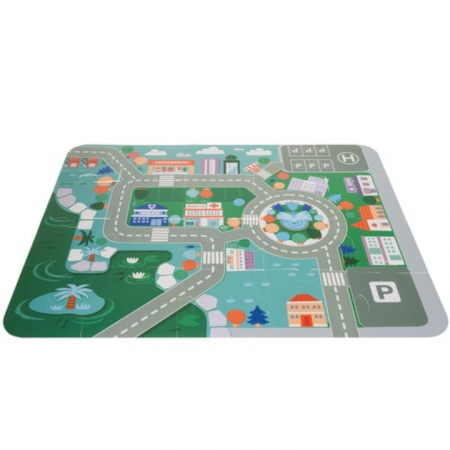 Set Constructie Cuburi din Lemn Natural VarioShop®, 100 Piese "Oraselul din Lemn", Saltea Puzzle, Dezvoltare Inteligenta si Indemanarea pentru Copii, Husa pentru Depozitare, Nontoxic [3]