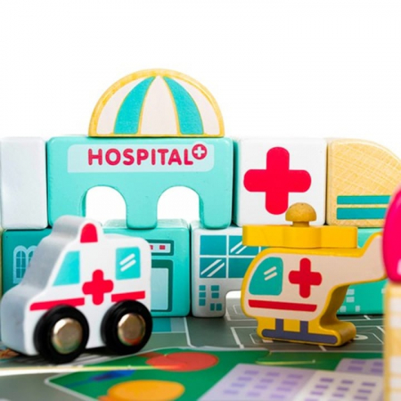 Set Constructie Cuburi din Lemn Natural VarioShop®, 115 Piese "Oraselul din Lemn", Saltea Puzzle, Dezvolta Inteligenta si Indemanarea Copiilor, Educatie prin Joaca, Nontoxic [12]