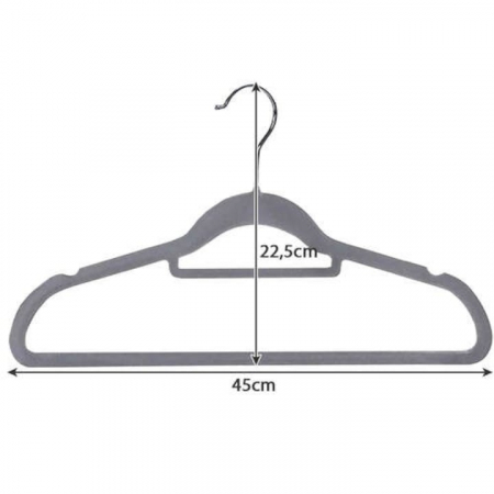 Set de 10 umerase din catifea VarioShop® cu carlig rotativ 360°, design rotunjit pentru protectia umerilor hainelor, ideal pentru camasi, paltoane, jachete si costume, dimensiuni 45x23 cm, culoare gri [10]
