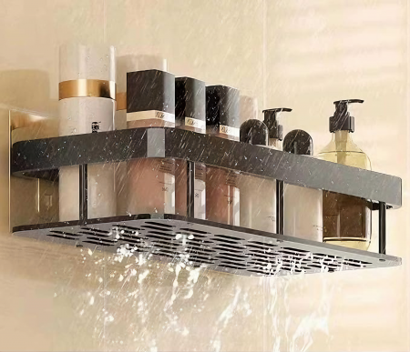 Set de 2 rafturi de baie VarioShop®, de dus, suspendate, cu ventuza, 30x13x5cm, negru [11]