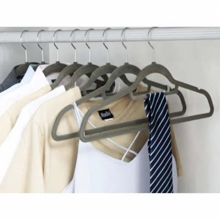 Set de 20 umerase din catifea VarioShop® cu carlig rotativ 360°, design rotunjit pentru protectia umerilor hainelor, ideal pentru camasi, paltoane, jachete si costume, dimensiuni 45x23 cm, culoare gri [5]