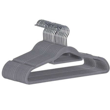 Umerase pentru haine si suporturi - Set de 20 umerase din catifea VarioShop® cu carlig rotativ 360°, design rotunjit pentru protectia umerilor hainelor, ideal pentru camasi, paltoane, jachete si costume, dimensiuni 45x23 cm, culoare gri