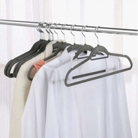 Set de 20 umerase din catifea VarioShop® cu carlig rotativ 360°, design rotunjit pentru protectia umerilor hainelor, ideal pentru camasi, paltoane, jachete si costume, dimensiuni 45x23 cm, culoare gri [6]
