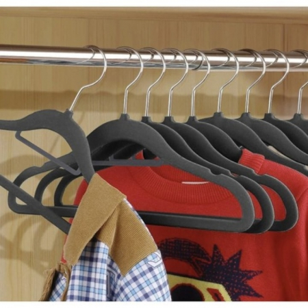 Set de 20 umerase din catifea VarioShop® cu carlig rotativ 360°, design rotunjit pentru protectia umerilor hainelor, ideal pentru camasi, paltoane, jachete si costume, dimensiuni 45x23 cm, culoare gri [2]
