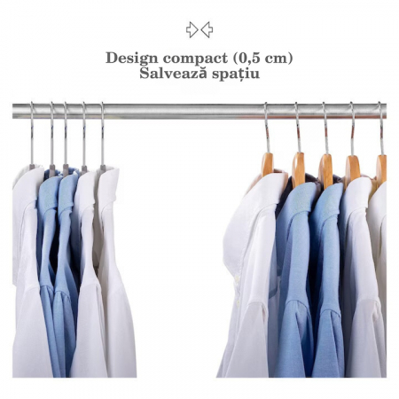 Set de 20 umerase din catifea VarioShop® cu carlig rotativ 360°, design rotunjit pentru protectia umerilor hainelor, ideal pentru camasi, paltoane, jachete si costume, dimensiuni 45x23 cm, culoare gri [23]
