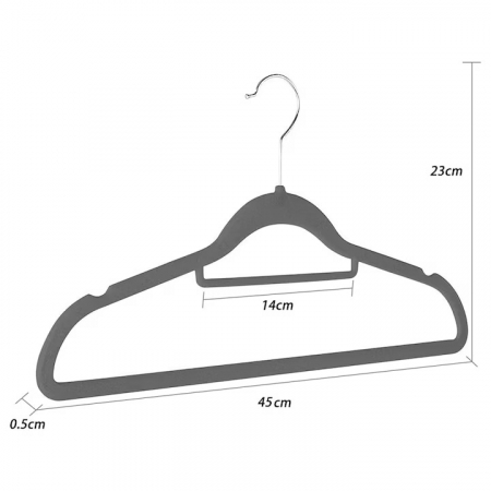 Set de 20 umerase din catifea VarioShop® cu carlig rotativ 360°, design rotunjit pentru protectia umerilor hainelor, ideal pentru camasi, paltoane, jachete si costume, dimensiuni 45x23 cm, culoare gri [12]