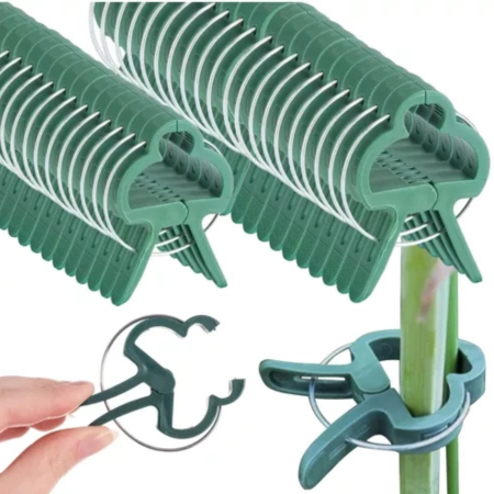 Set de cleme pentru plante 108 piese VarioShop®, doua dimensiuni, rezistente la intemperii, ideale pentru sustinerea si protejarea plantelor din gradina si ghivece, Verde
