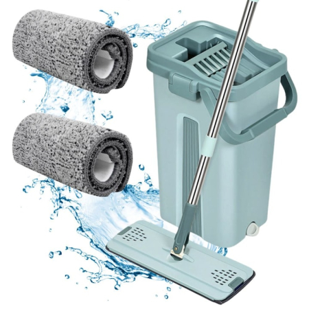 Curatenie & Intretinere - Set de curatenie cu mop si galeata VarioShop®, sistem dublu de stoarcere si clatire, lavete din microfibra reutilizabile, ideal pentru gresie, parchet, marmura si sticla