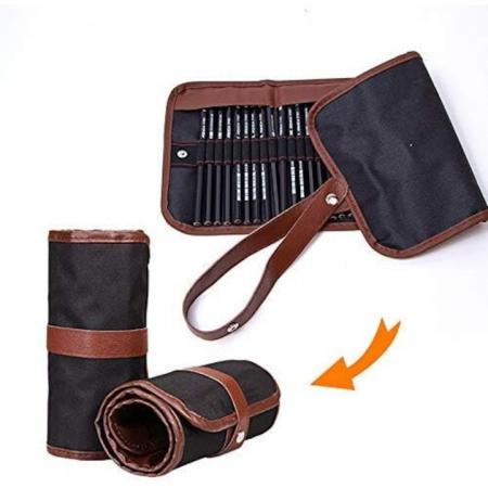 Set de instrumente pentru schite VarioShop®, din 29 piese, include creioane si carbune din lemn natural, cu husa pentru depozitare pliabila, Negru/Maro [3]