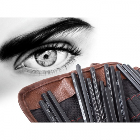 Set de instrumente pentru schite VarioShop®, din 29 piese, include creioane si carbune din lemn natural, cu husa pentru depozitare pliabila, Negru/Maro [7]