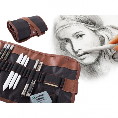 Set de instrumente pentru schite VarioShop®, din 29 piese, include creioane si carbune din lemn natural, cu husa pentru depozitare pliabila, Negru/Maro [4]