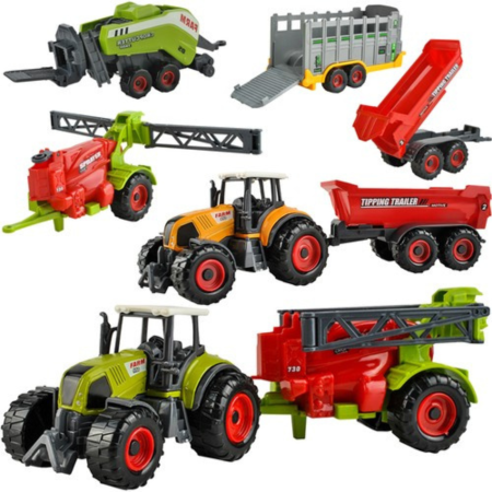 Utilaje constructie de jucarie - Set de masini agricole pentru copii VarioShop®, 6 vehicule realiste cu piese mobile, tractoare, remorci, masini de lucru agricole, 3+ ani, Multicolor