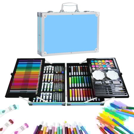 Jucarii & jocuri educative - Set de pictura si desen pentru copii VarioShop®, 145 de piese, Cutie metalica,Albastru