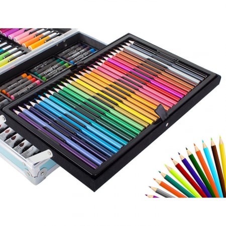 Set de pictura si desen pentru copii VarioShop®, 145 de piese, Cutie metalica, Albastru [10]