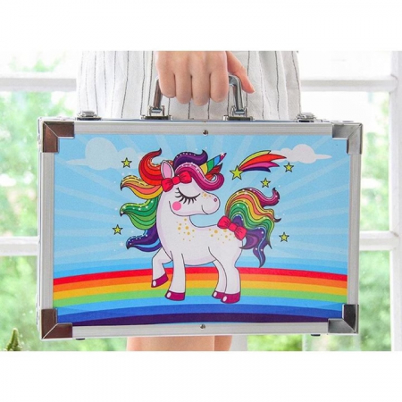 Set de pictura si desen pentru copii VarioShop®, 145 de piese, Cutie metalica, Albastru [14]